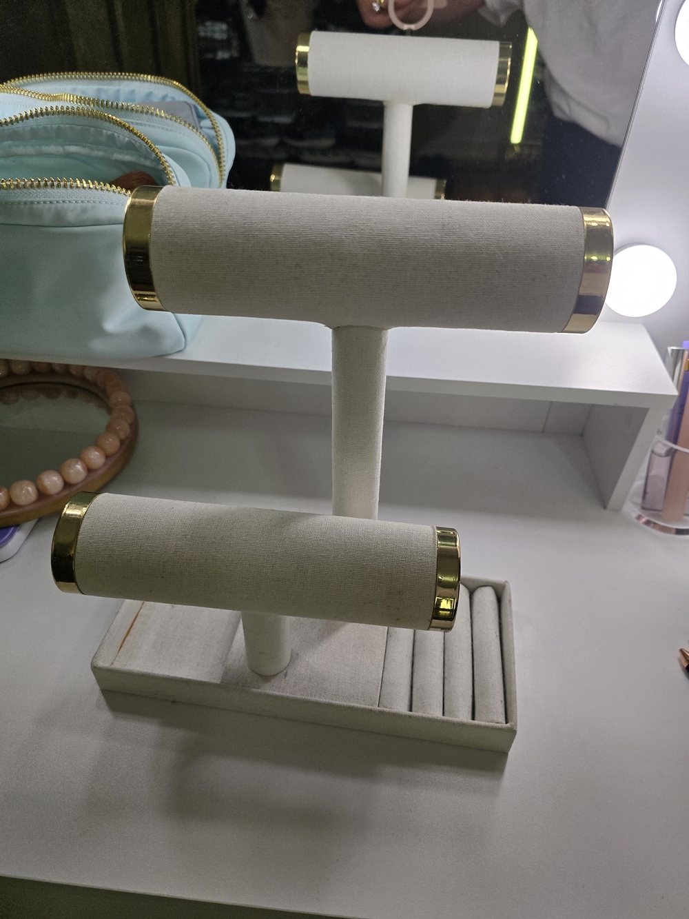 LC Lauren Conrad Cream Jewelry T-Bar Stand with Gold Accents